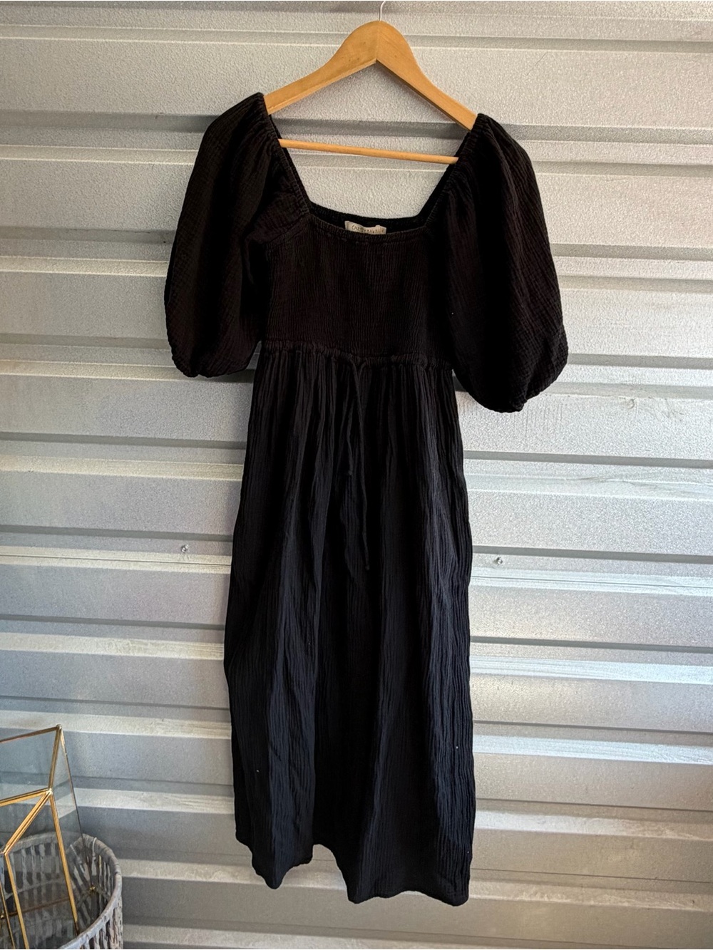 Christy Dawn black puff sleeve midi